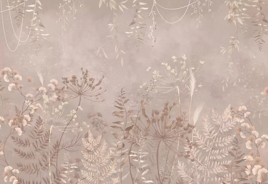 Wall Mural Photo Wallpaper Soft beige botanical pattern with wild flowers w05092v2