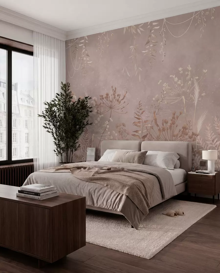 Wall Mural Photo Wallpaper Soft beige botanical pattern with wild flowers w05092v2