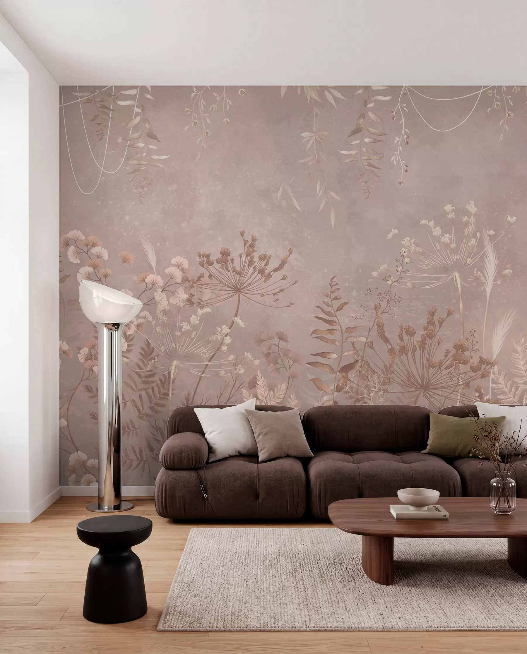 peintures murales Motif botanique beige clair avec des fleurs sauvages w05092v2