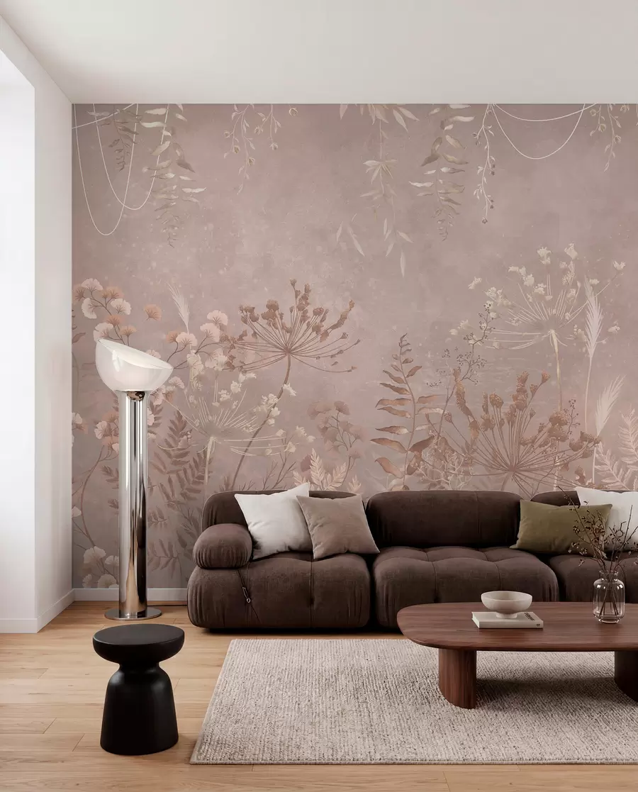 Wall Mural Photo Wallpaper Soft beige botanical pattern with wild flowers w05092v2