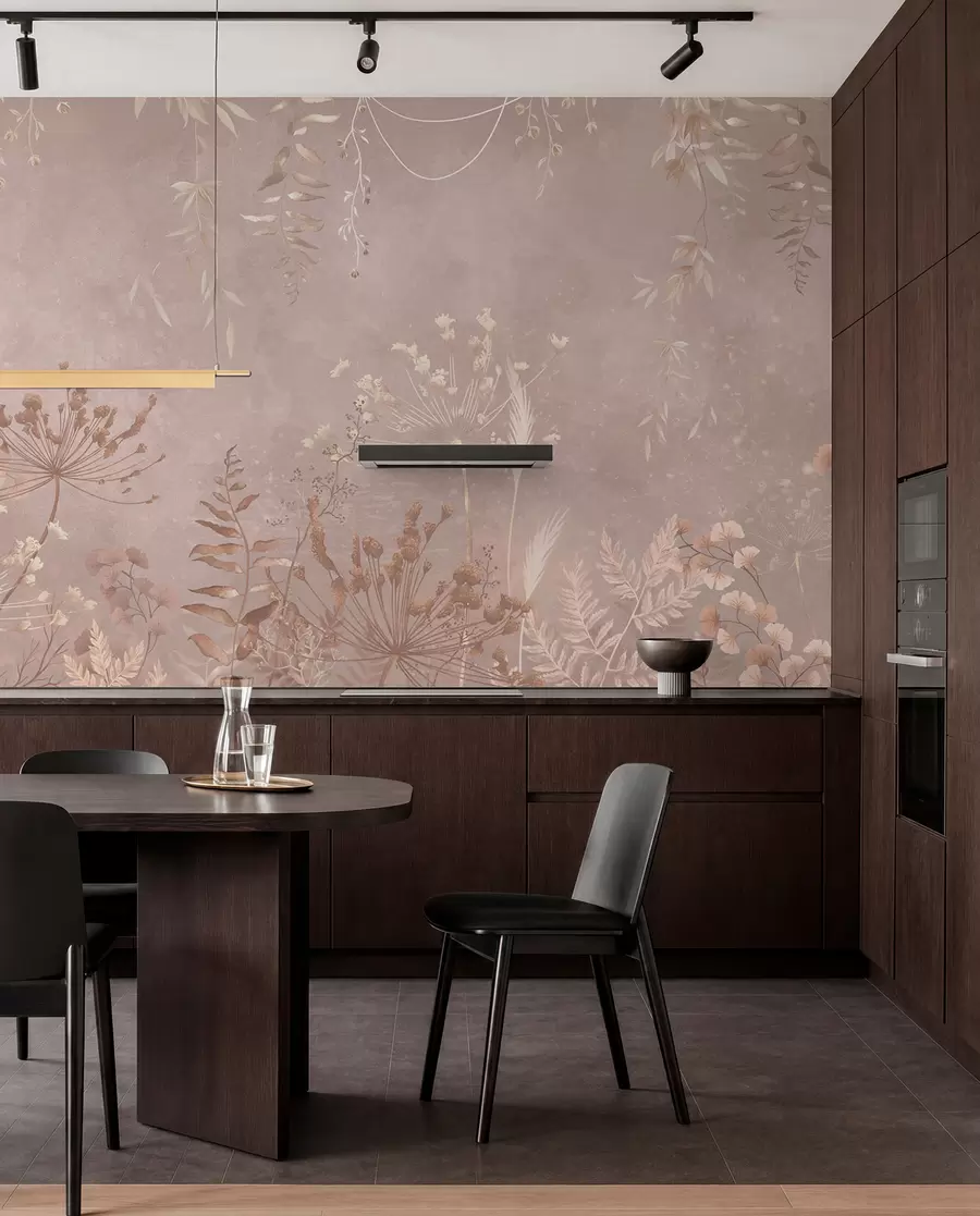 wall murals Soft beige botanical pattern with wild flowers w05092v2