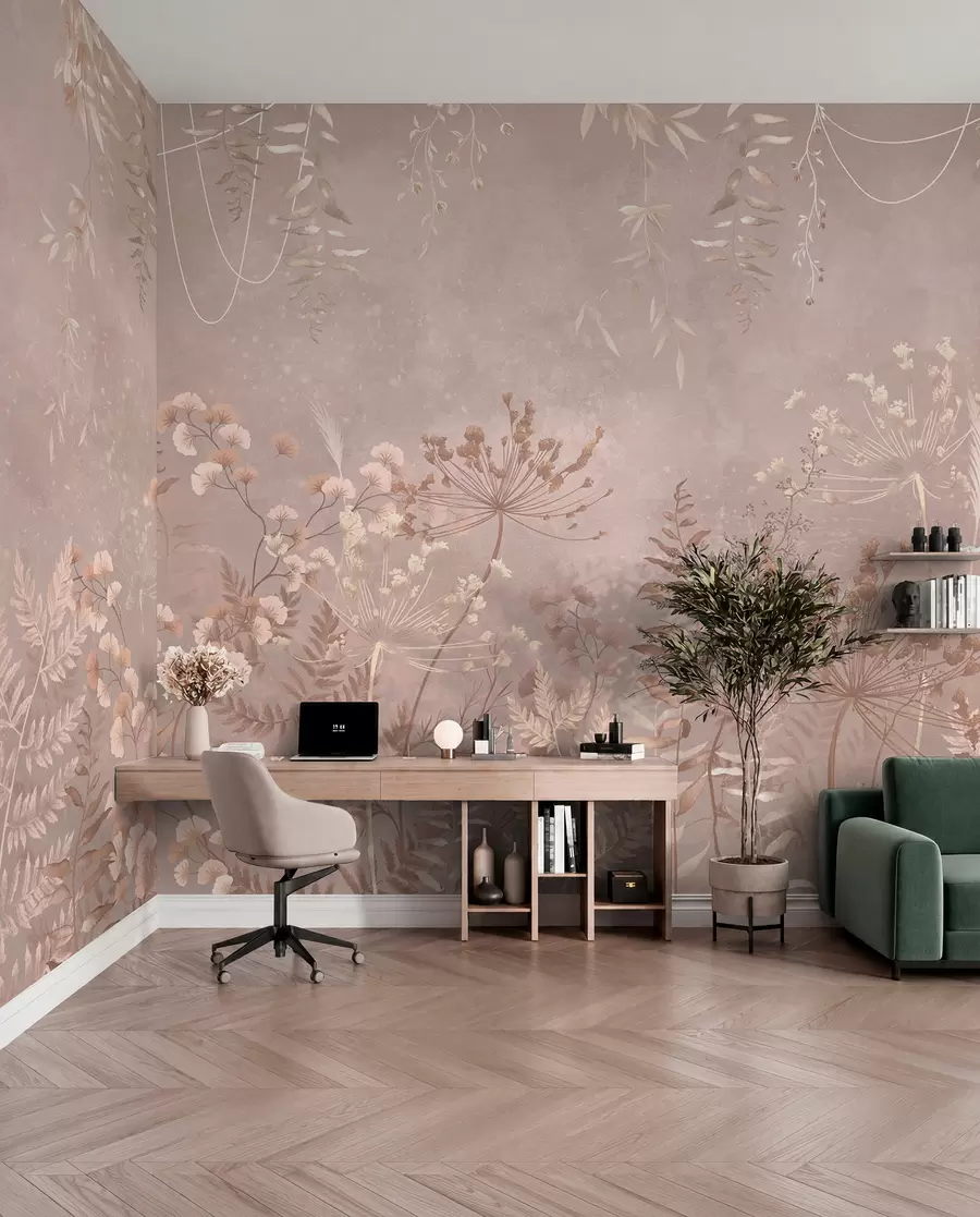 Wall Mural Photo Wallpaper Soft beige botanical pattern with wild flowers w05092v2