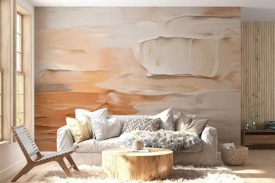 Wall Mural Photo Wallpaper Abstract textured brushstrokes imitation in warm earthy tones of beige, cream and brown, modern art w09588