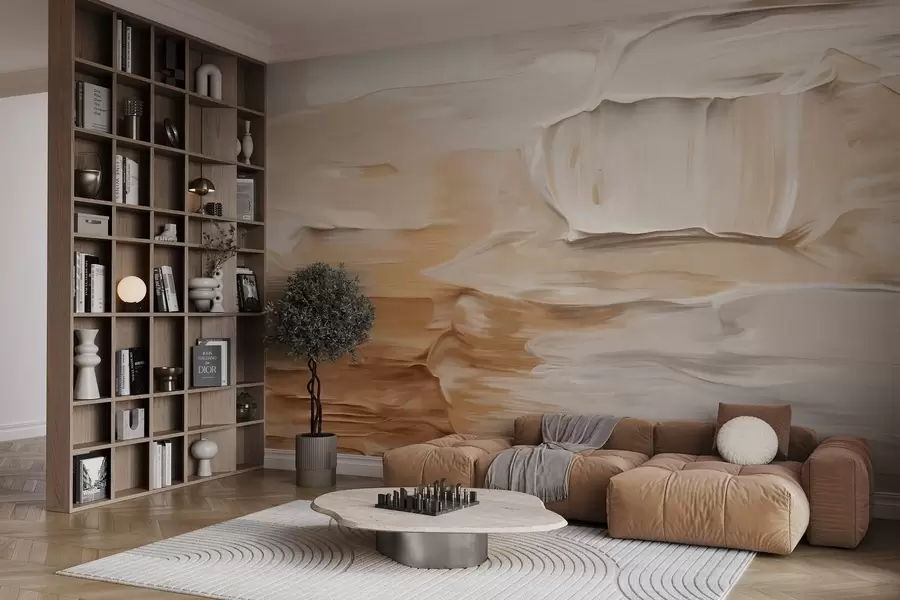 Wall Mural Photo Wallpaper Abstract textured brushstrokes imitation in warm earthy tones of beige, cream and brown, modern art w09588