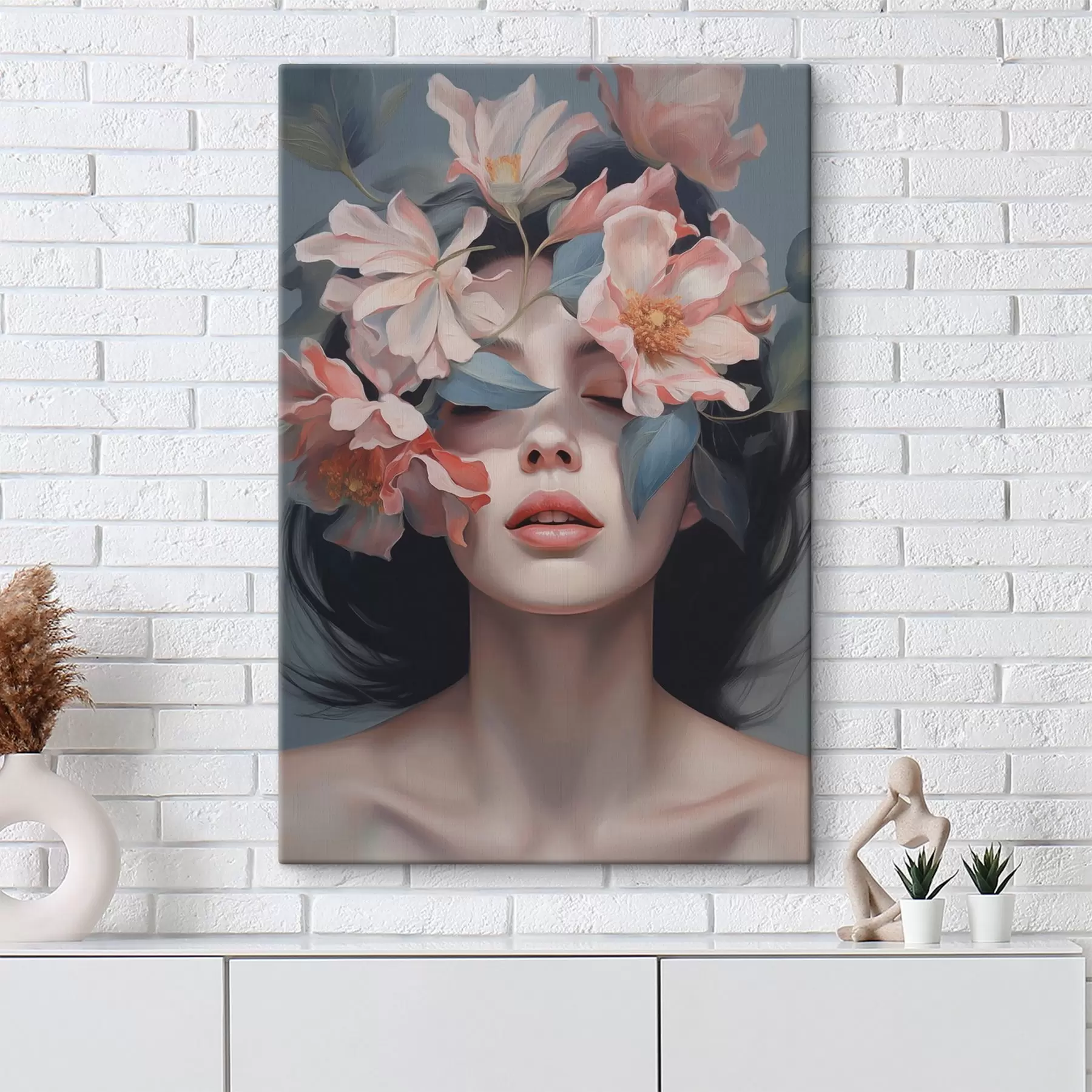 wall murals Abstract female portrait with flowers s47488