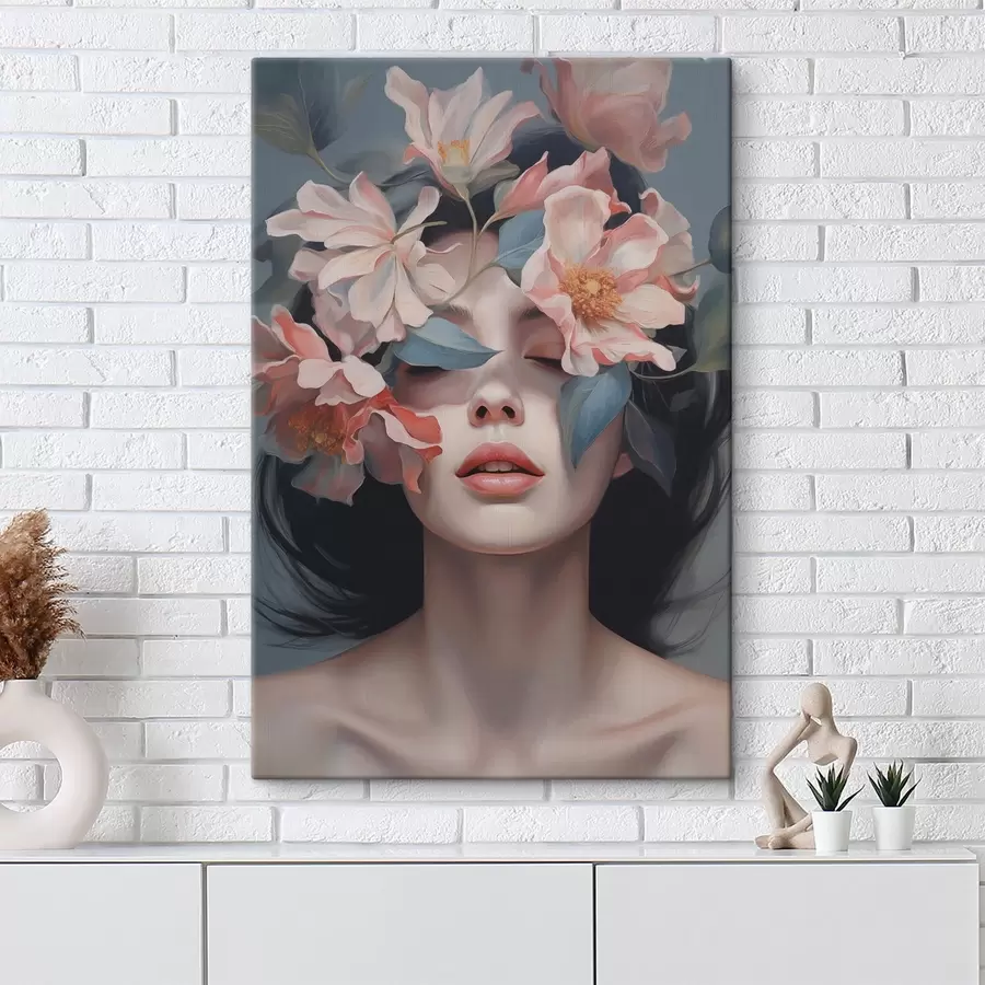 murales Retrato abstracto de mujer con flores s47488