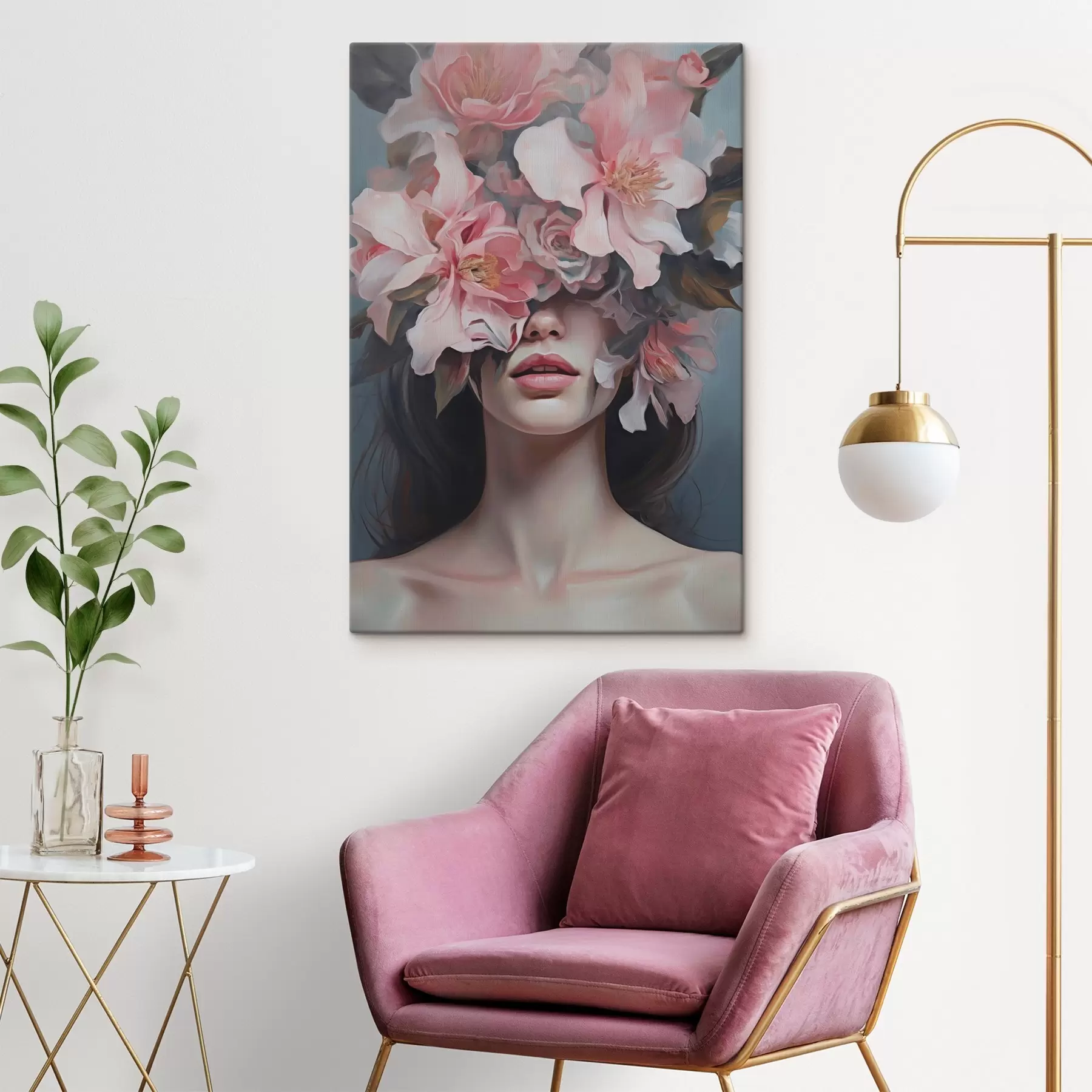 murales Retrato surrealista de una mujer con flores s47489