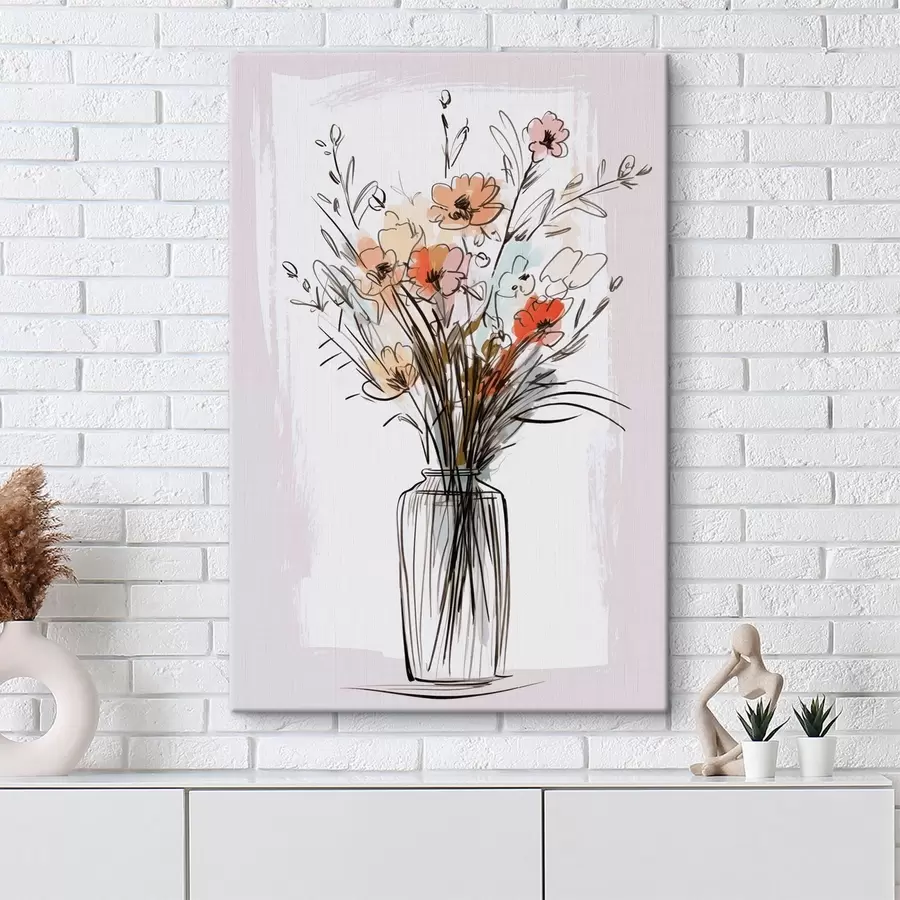 wall murals Flowers in a vase imitation of a drawing s47495