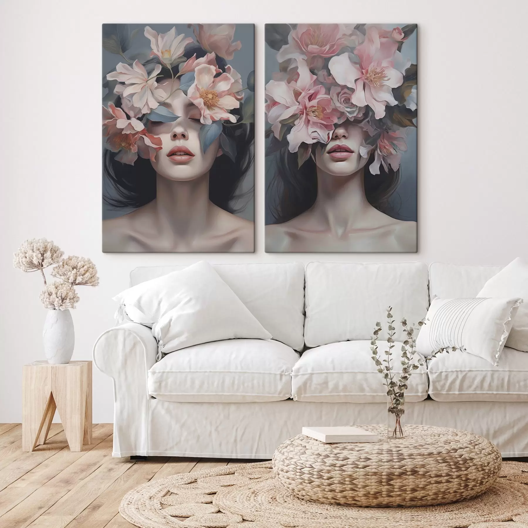 murales Retrato abstracto de mujer con flores m01221