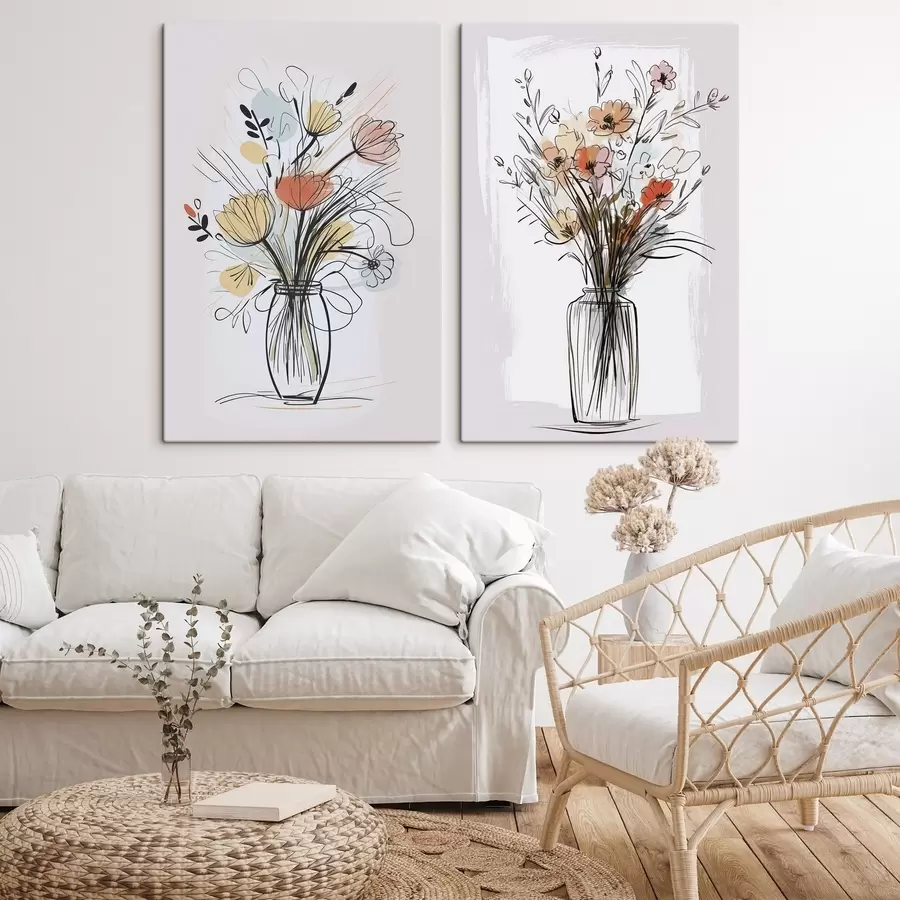 murales Flores en un jarrón imitación de un dibujo m01224