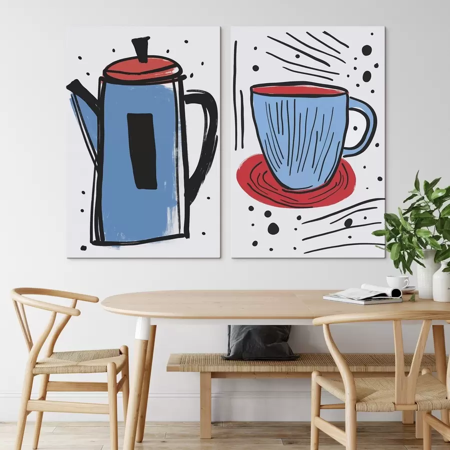 murales Cafetera y taza imitación de un dibujo primitivo m01225