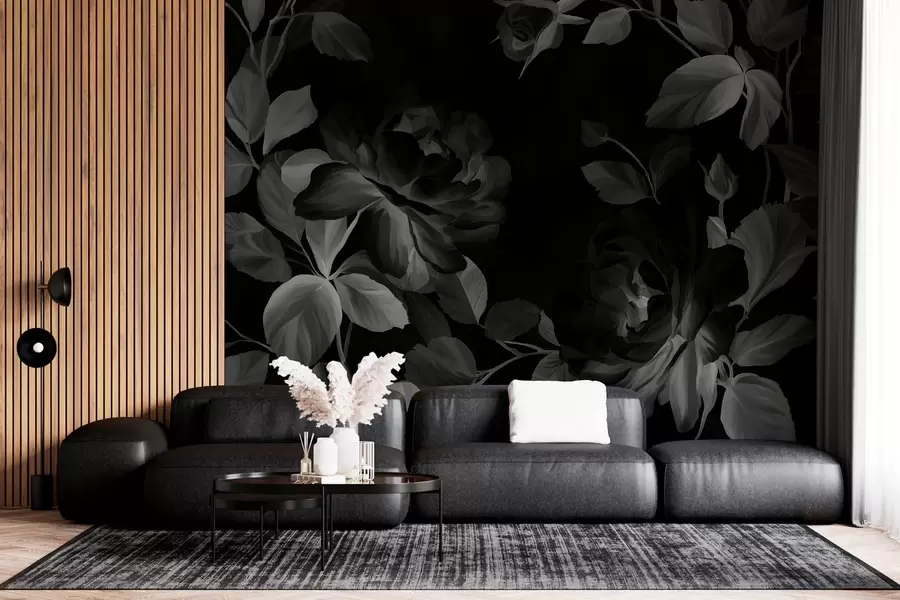 Wall Mural Photo Wallpaper black and white picturesque roses in the style of oil painting  w04873v1