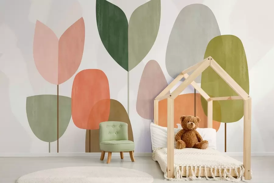 peintures murales arbres abstraits dans un style naïf w05059