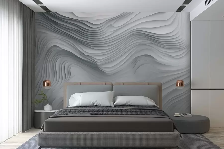 Wall Mural Photo Wallpaper imitation of voluminous stepped reliefs in grey tones w05061