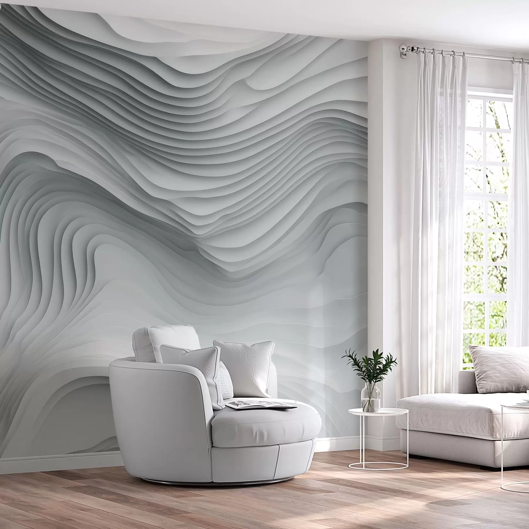 wall murals imitation of voluminous stepped reliefs in grey tones w05061