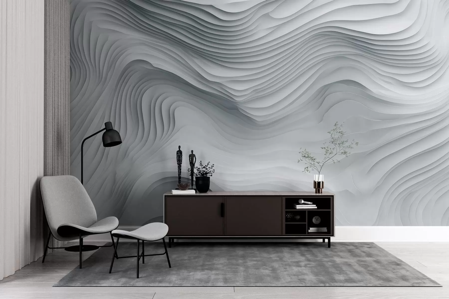 Wall Mural Photo Wallpaper imitation of voluminous stepped reliefs in grey tones w05061