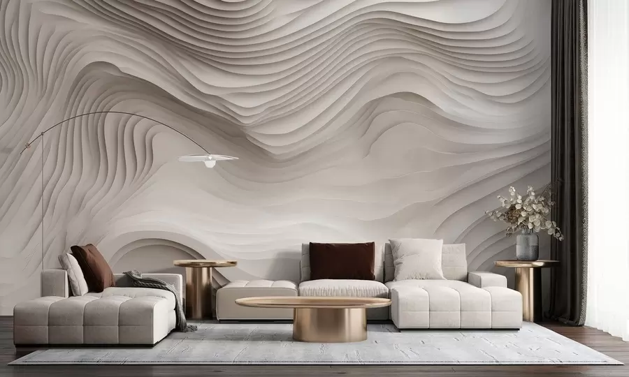 Wall Mural Photo Wallpaper imitation of voluminous stepped reliefs in beige tones w05061v1