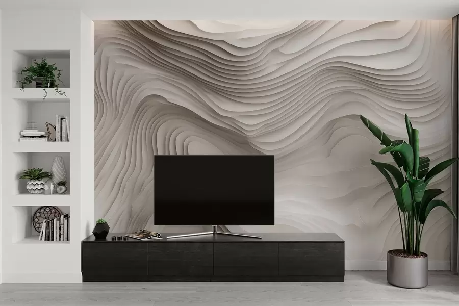 Wall Mural Photo Wallpaper imitation of voluminous stepped reliefs in beige tones w05061v1