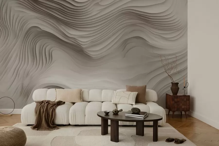 murales imitación de voluminosos relieves escalonados en tonos beige w05061v1