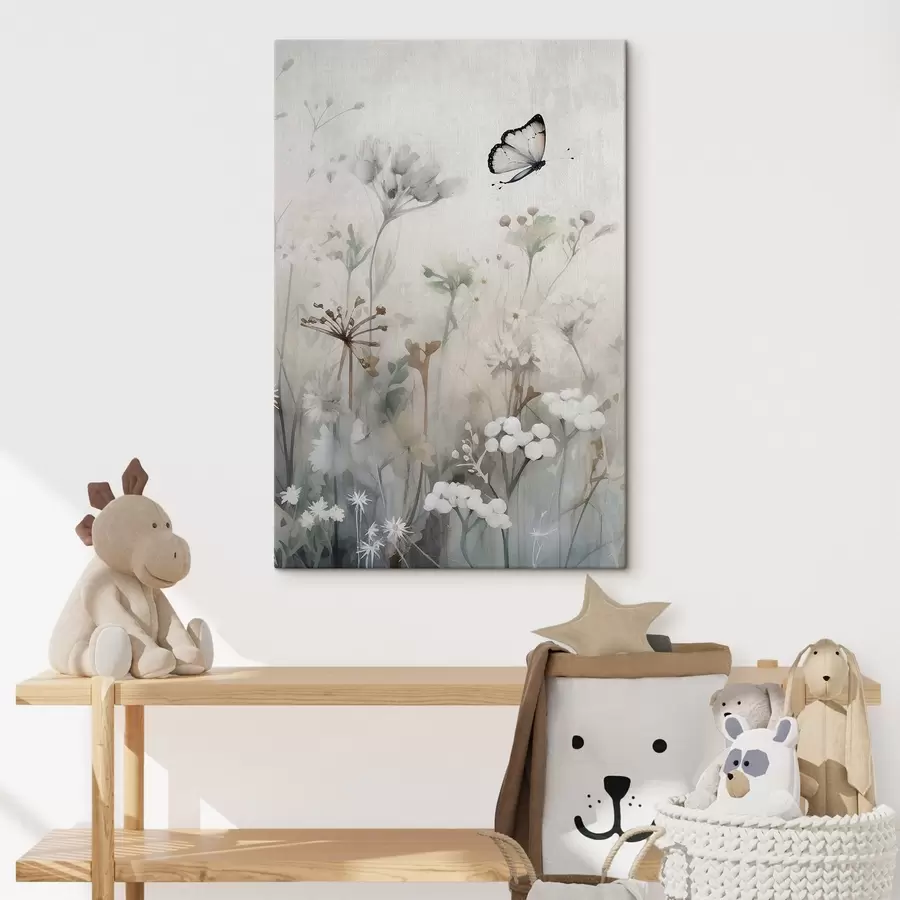 wall murals Butterfly on a background of wildflowers s46897