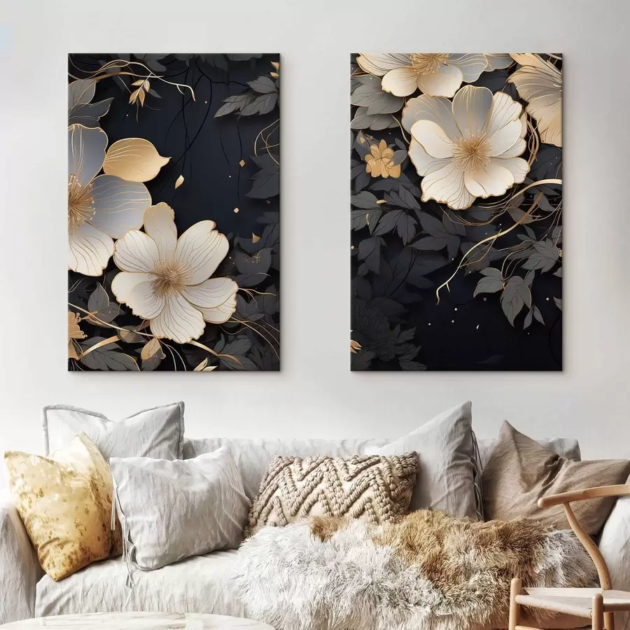 wall murals Large abstract flowers on a dark background m01066