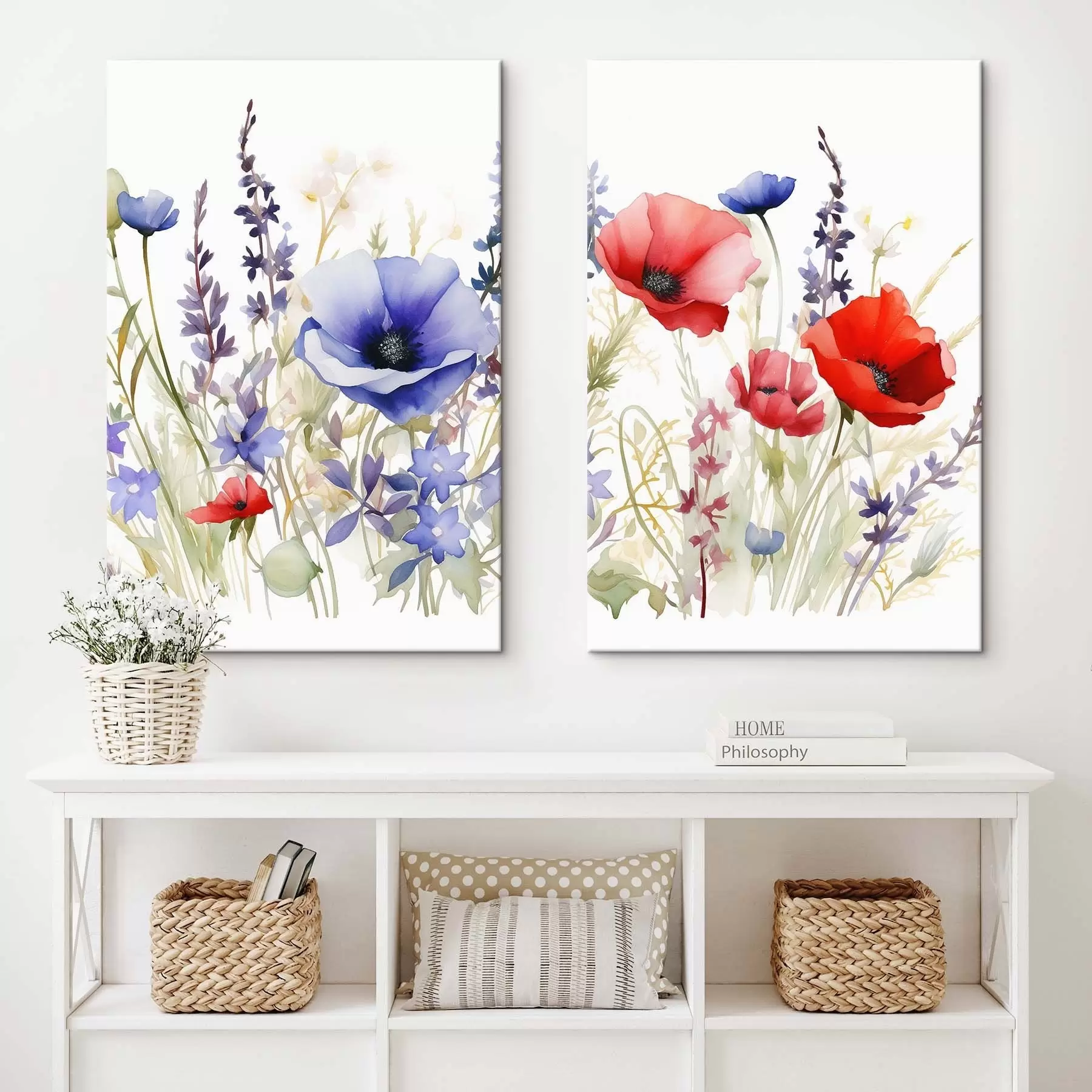 wall murals Poppies in a field, watercolor effect m01067