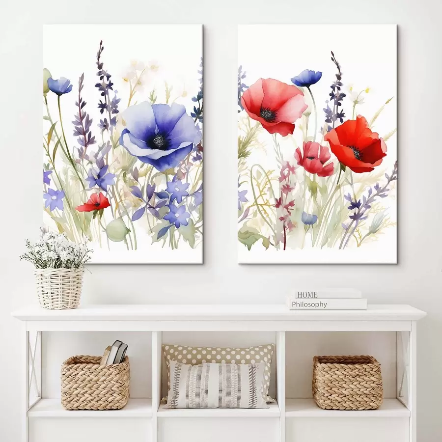 wall murals Poppies in a field, watercolor effect m01067