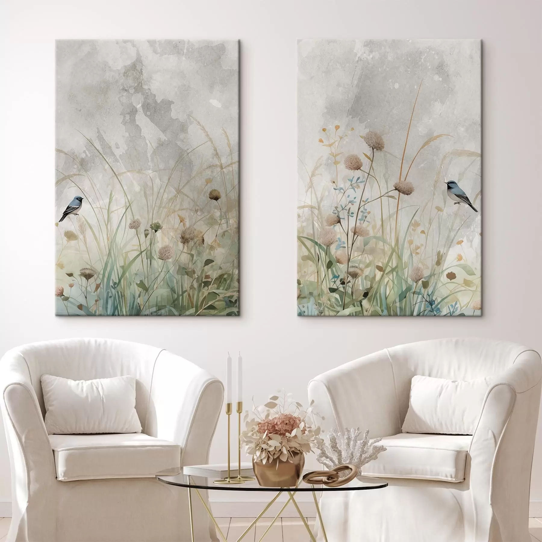 wall murals Birds against a background of wildflowers m01068
