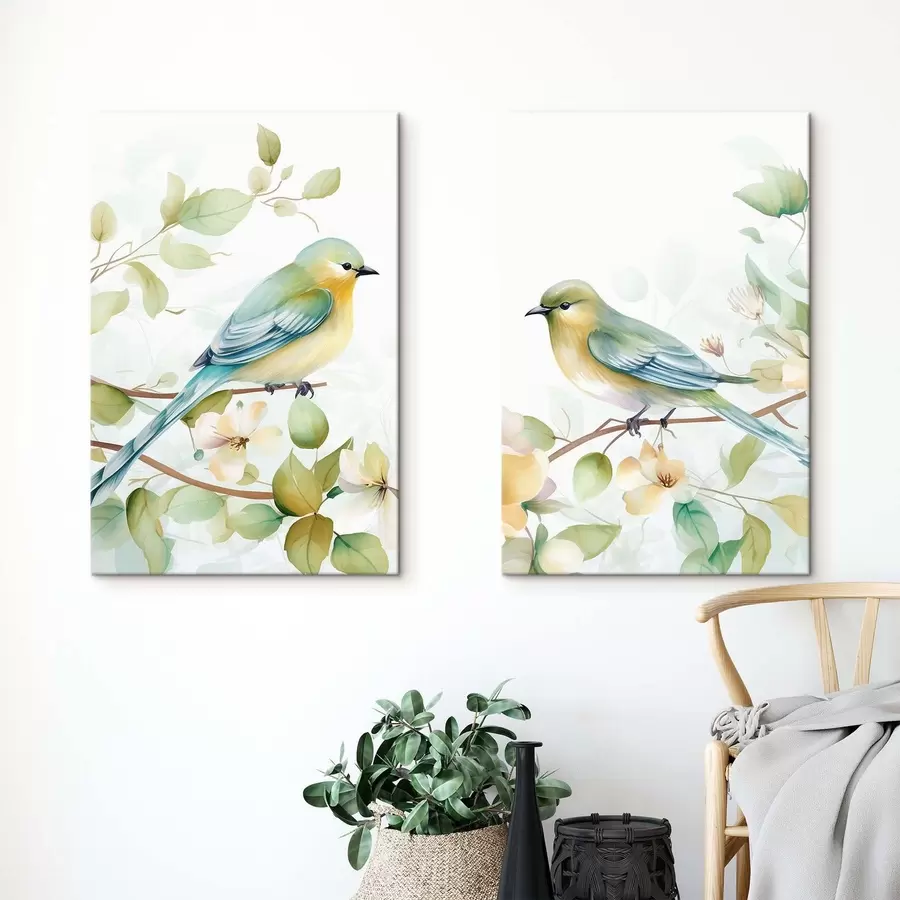 wall murals Two titmice on jasmine branches m01069