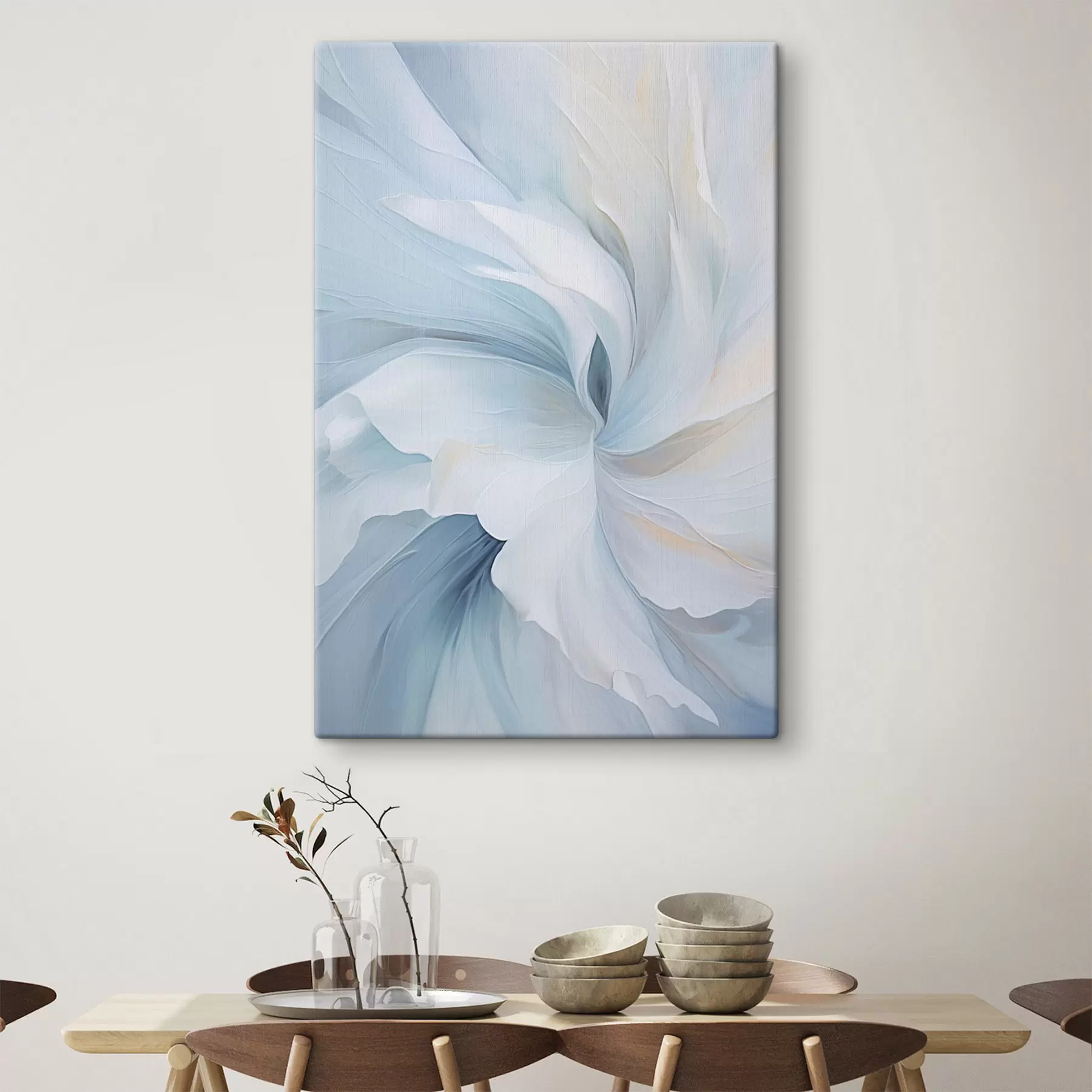 wall murals Abstract delicate, translucent petals swirling inwards with soft lighting and a painterly texture s47437
