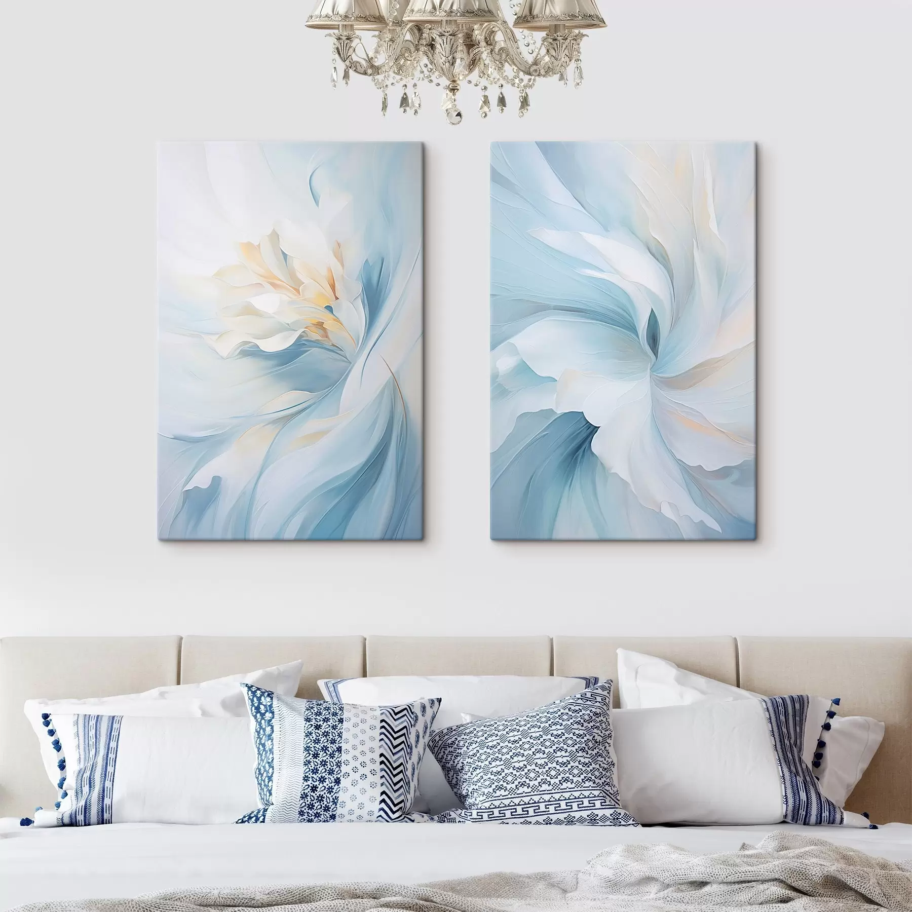 wall murals Abstract delicate, translucent petals swirling inwards with soft lighting and a painterly texture m01244