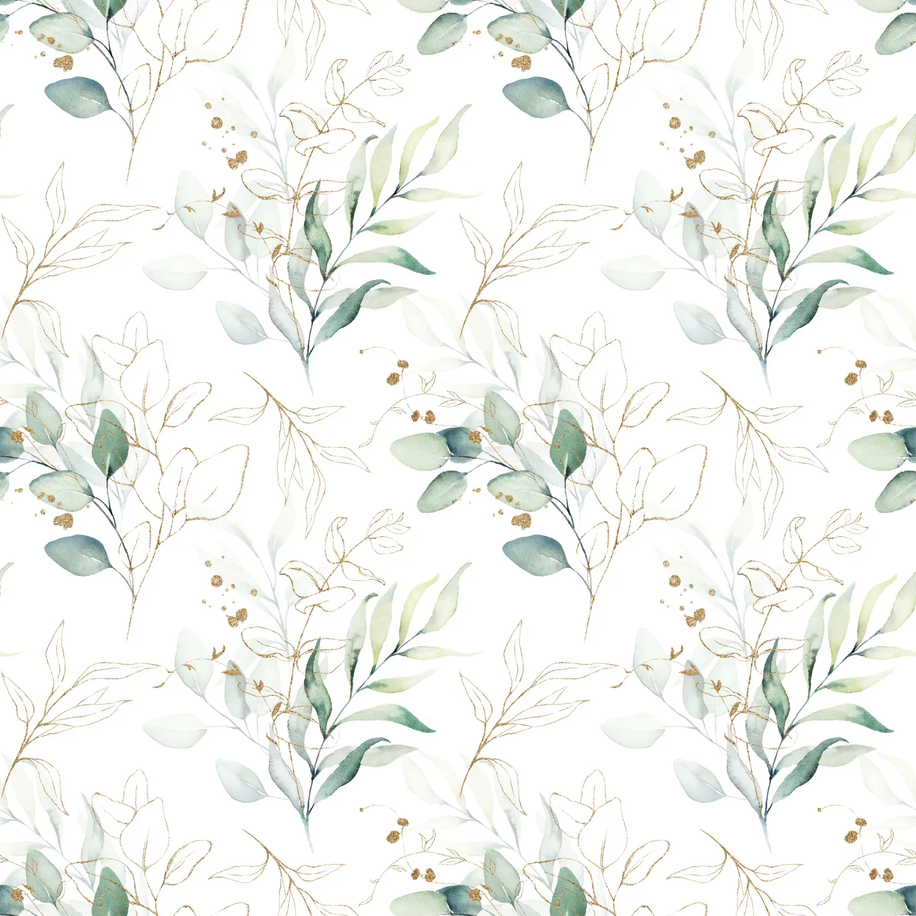 peintures murales Feuilles vertes en style aquarelle u71464