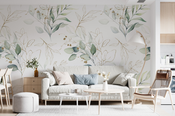 Wallpapers Green leaves in watercolor style, Wall Muralss Nature, Wall Murals Leaves, u71464 : ca.uwalls.com
