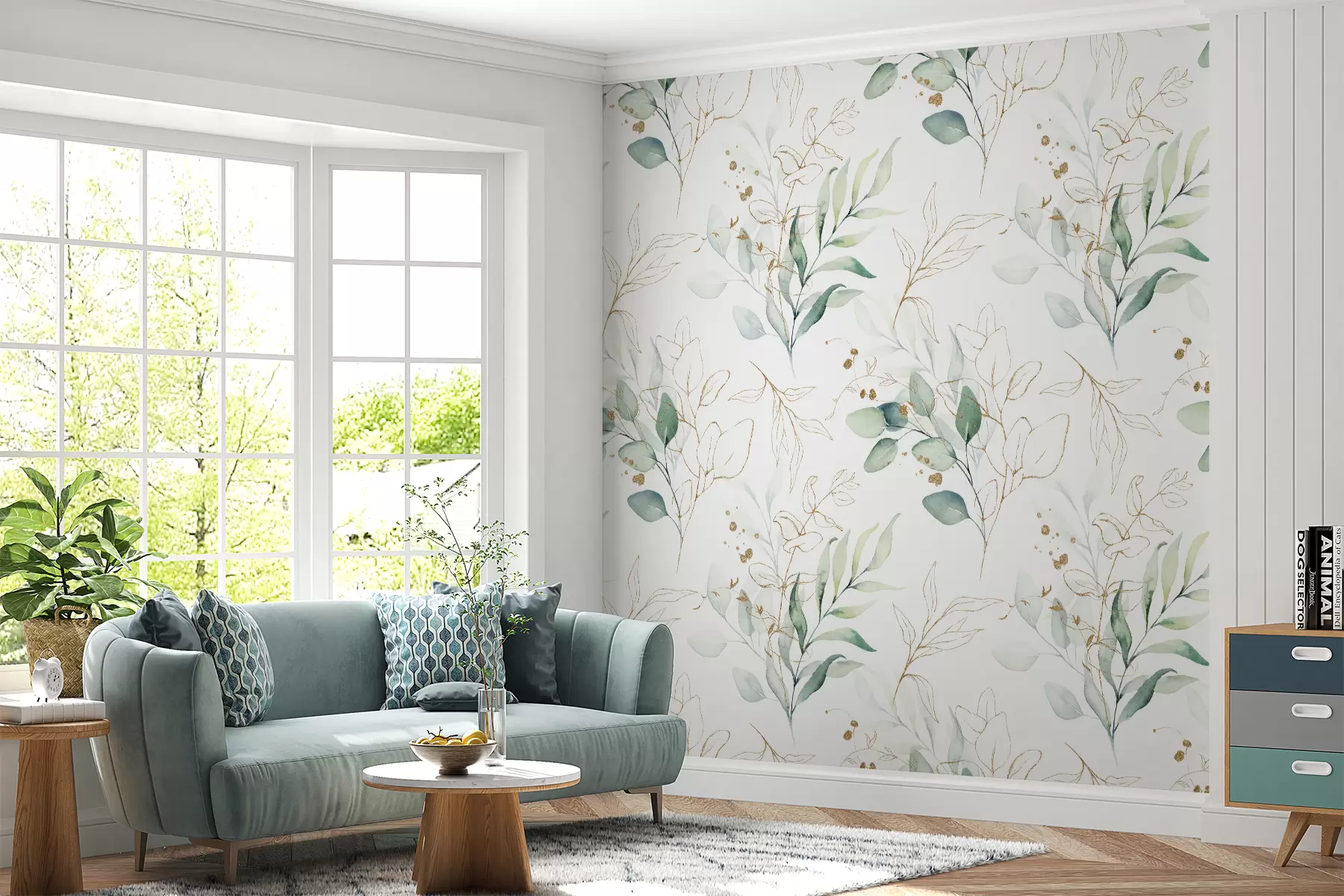 Wall Mural Photo Wallpaper Green leaves in watercolor style u71464