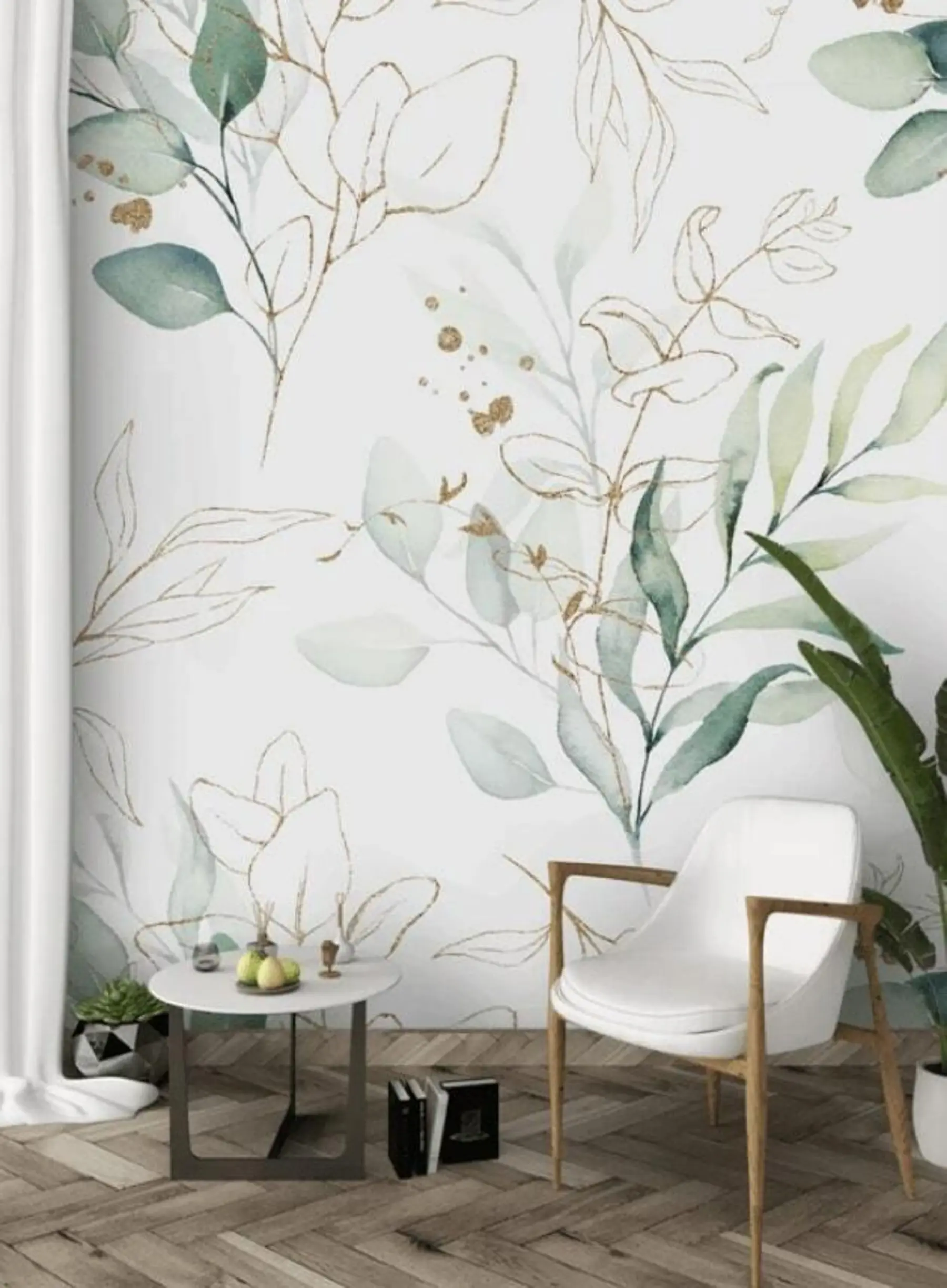 Wall Mural Photo Wallpaper Green leaves in watercolor style u71464
