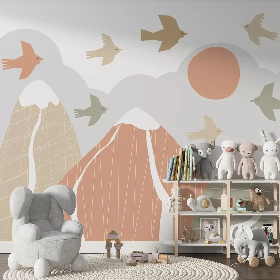 peintures murales Les montagnes et les oiseaux scandinaves w05166