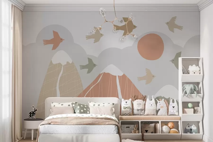 peintures murales Les montagnes et les oiseaux scandinaves w05166