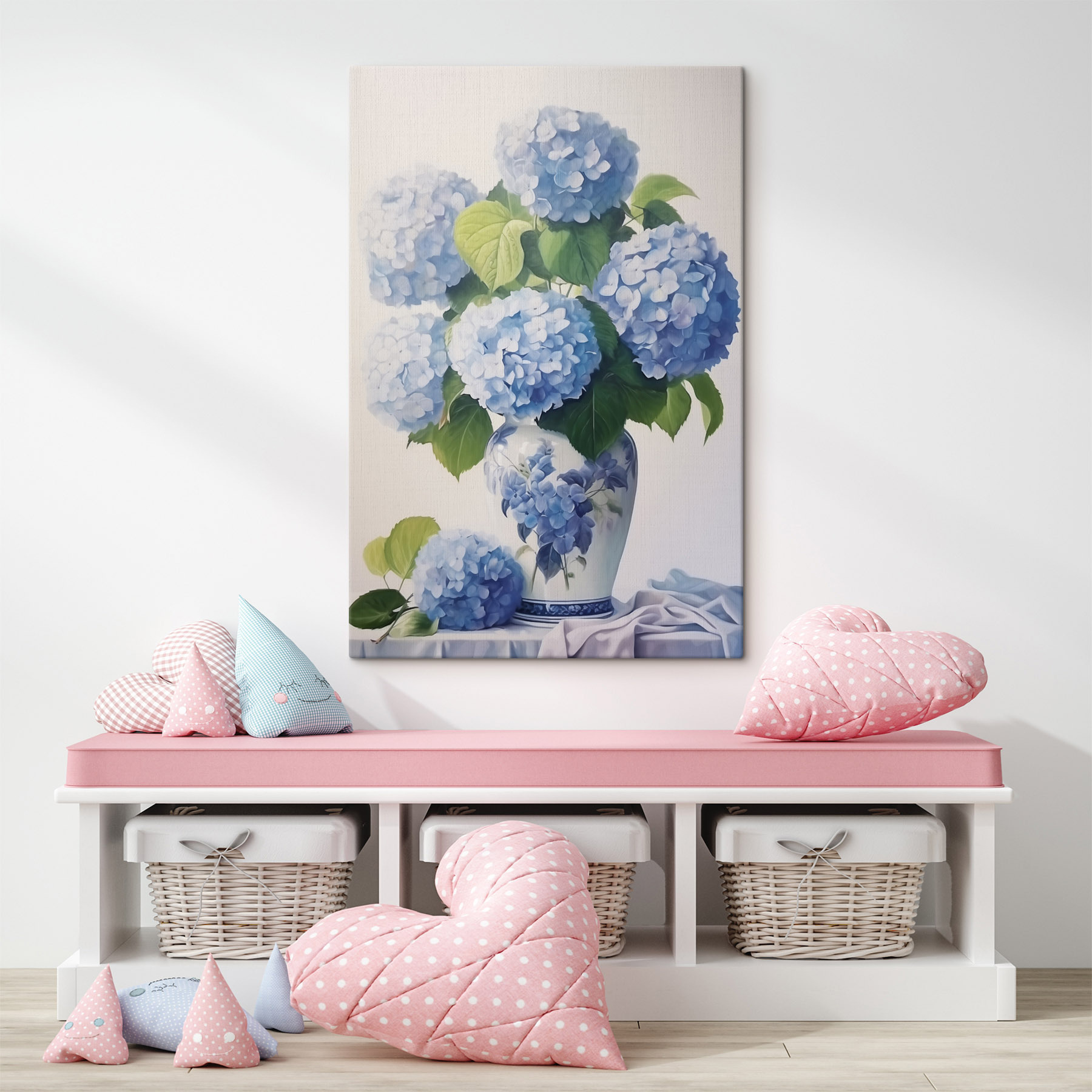 Flower canvas Hydrangeas in a vase nr. s47360 uwalls.com