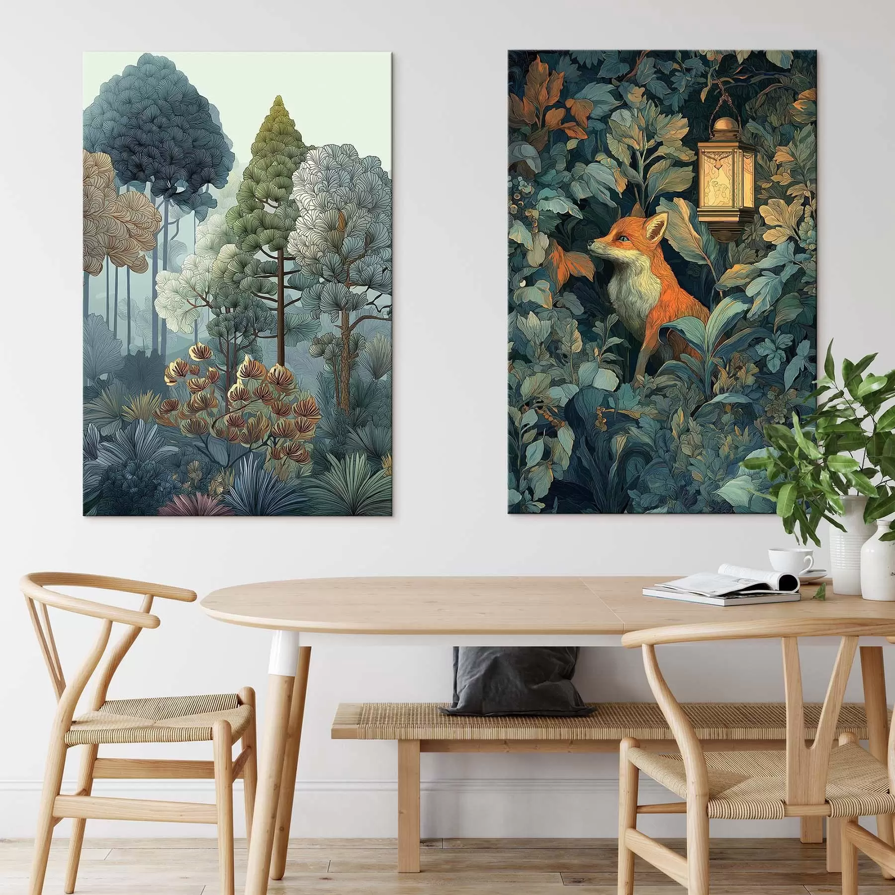 wall murals A cute fox in a fairytale forest m01248