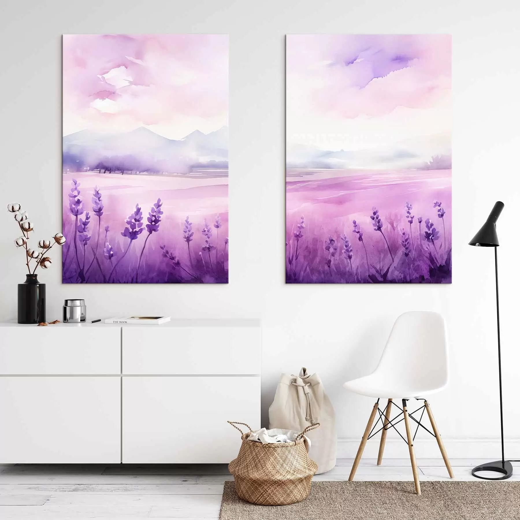 wall murals Lavender field, imitation watercolor m01249