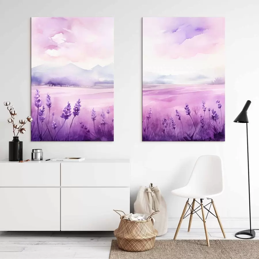 wall murals Lavender field, imitation watercolor m01249