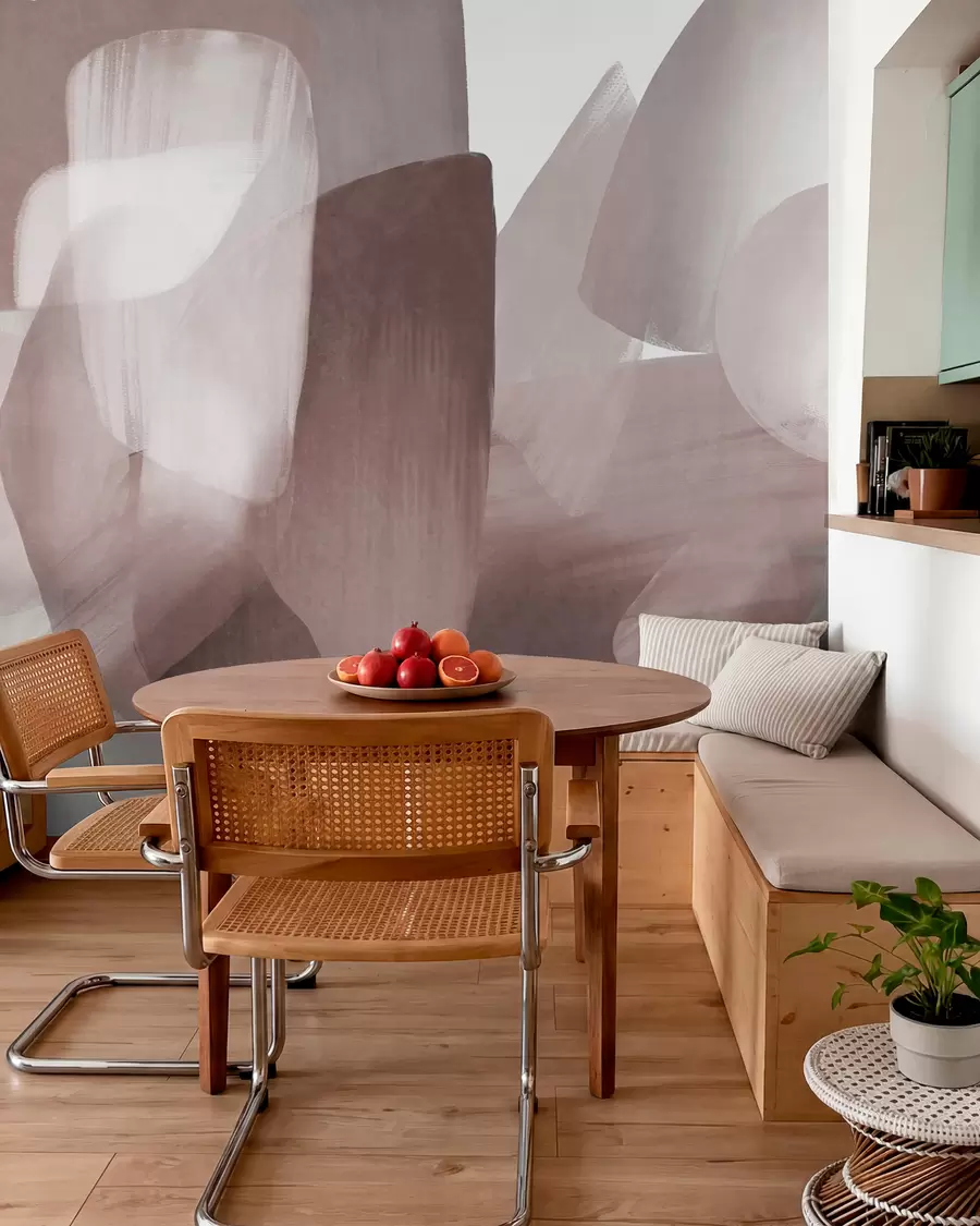 wall murals Abstract texrured shapes in muted burgundy and gray colors, with soft edges and overlapping layers w09642v2