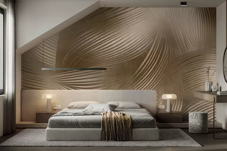 Wall Mural Photo Wallpaper Abstract print of flowing, curved lines in shades of dark brown creating a textured, modern art w09646