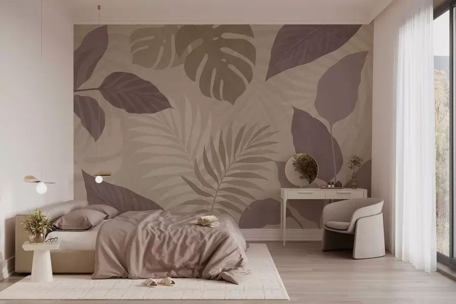 Wall Mural Photo Wallpaper textured tropical leaves on a sandy background w05063