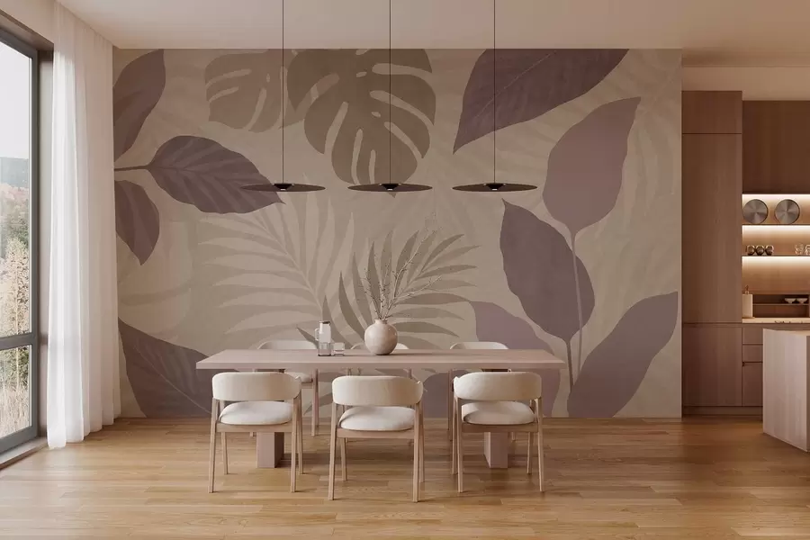 Wall Mural Photo Wallpaper textured tropical leaves on a sandy background w05063