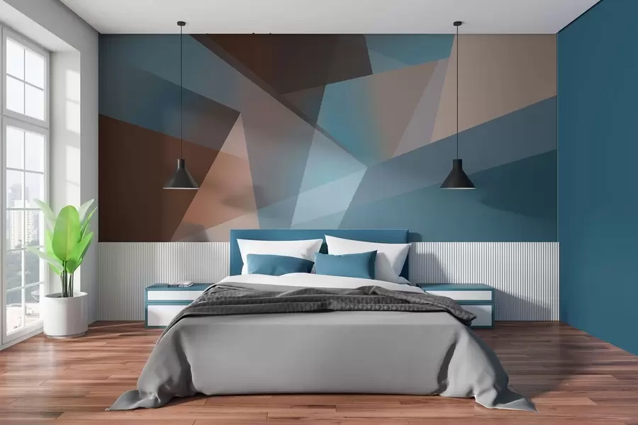 Wall Mural Photo Wallpaper abstract geometry in blue and brown tones w05064