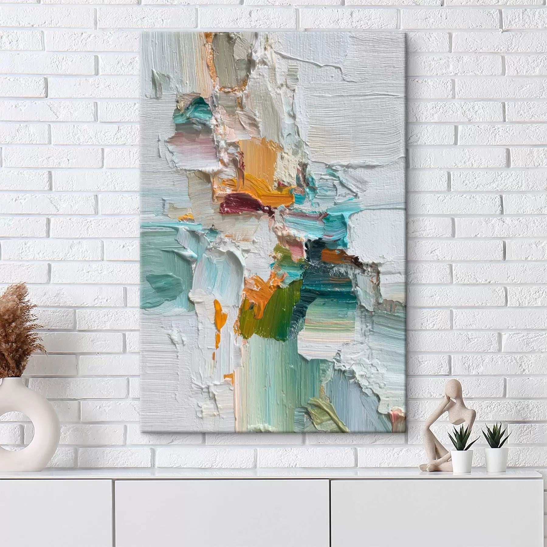 wall murals Composition with turquoise and orange accents in oil painting style s46958