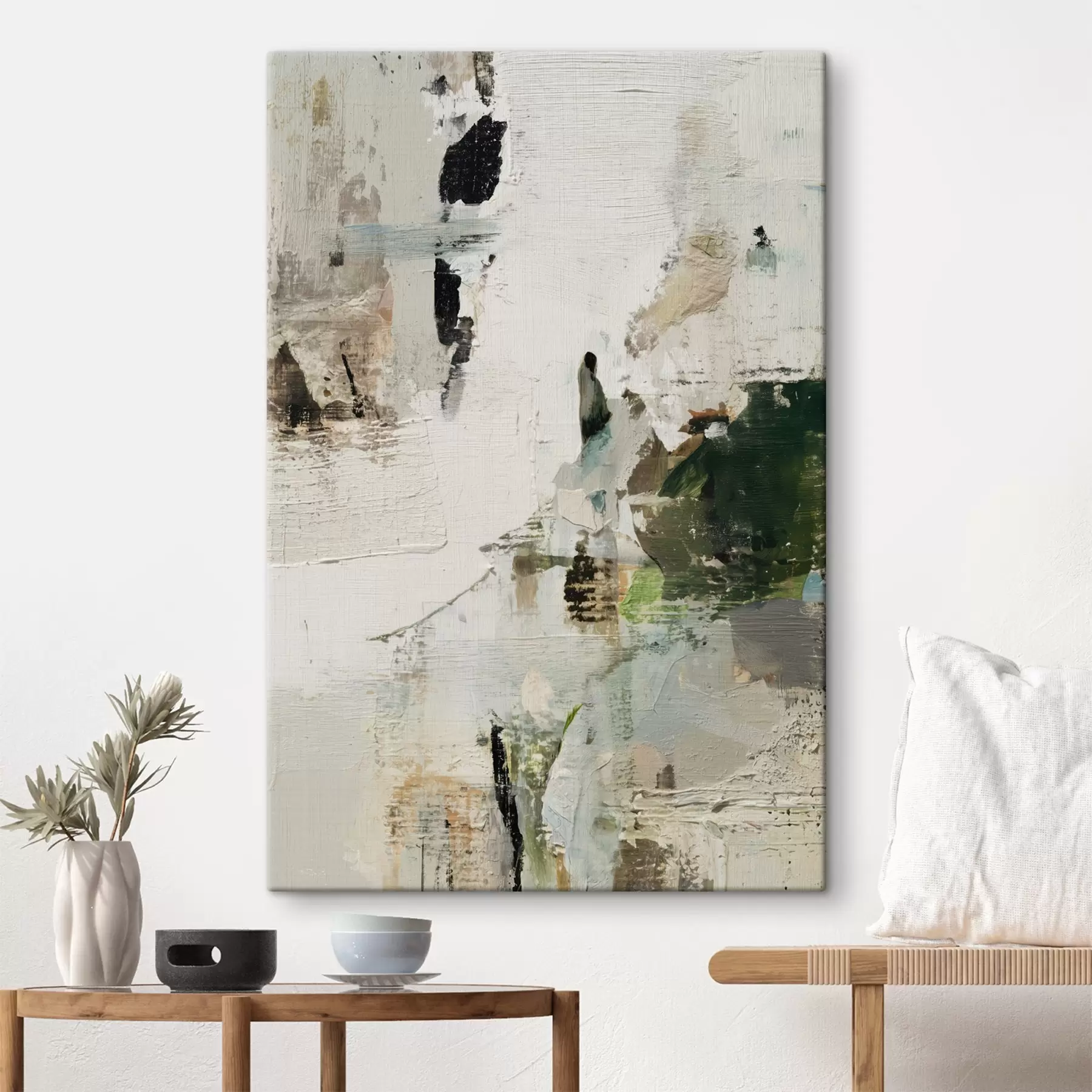 wall murals Abstract composition in pastel tones with dark green accents in oil painting style s46960