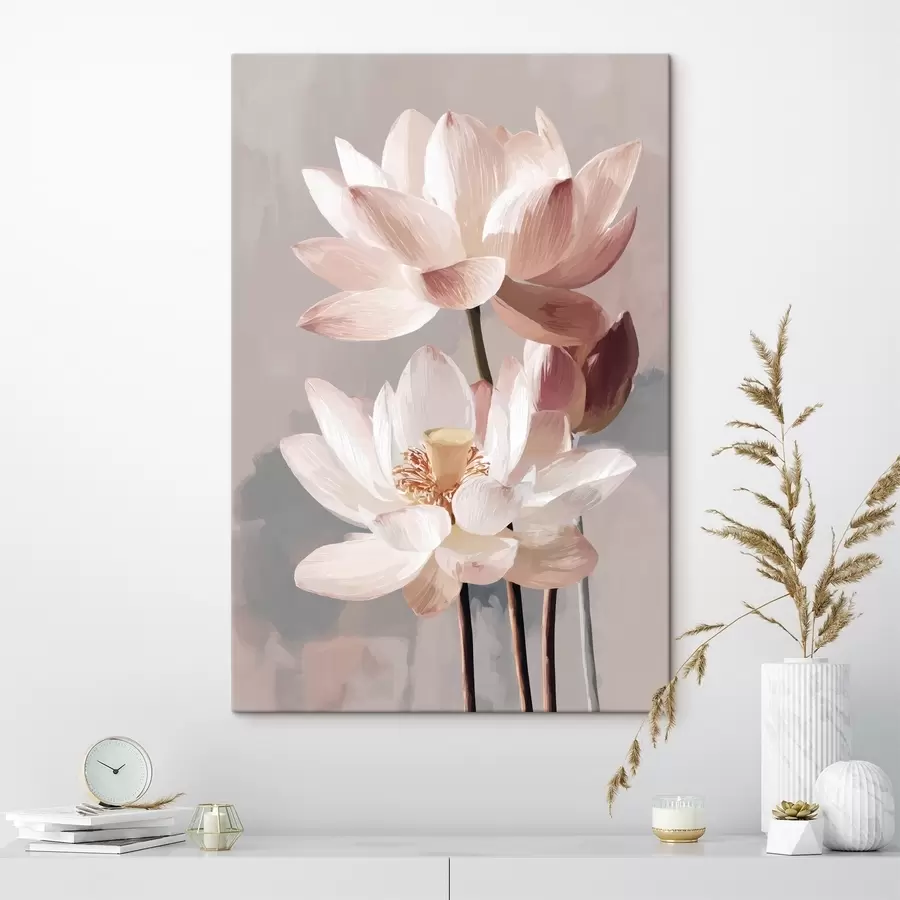 wall murals Delicate pink lotuses on a pastel background in modern painting style s47092
