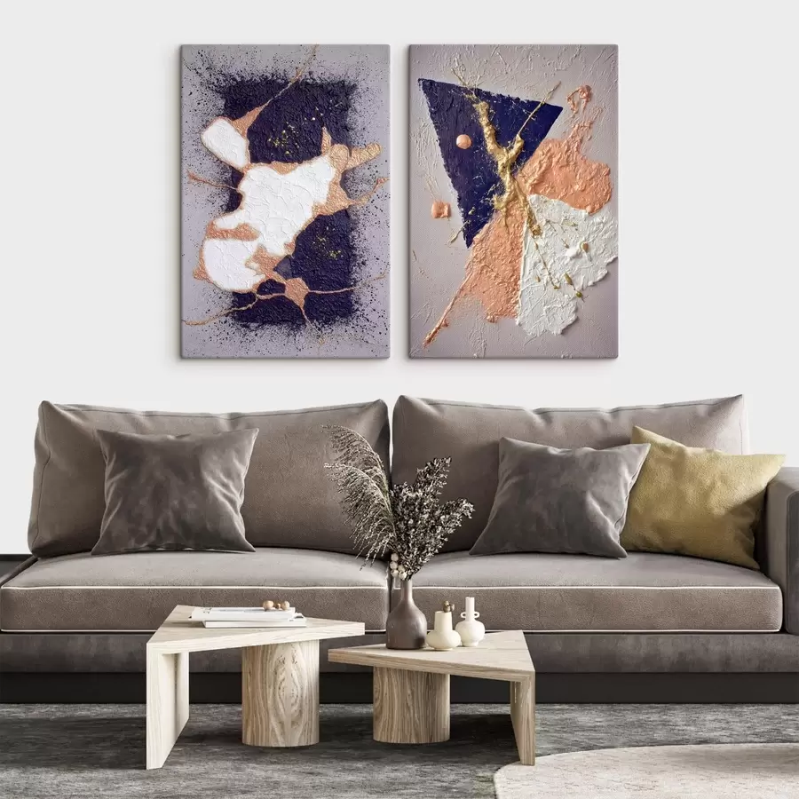 murales Pintura abstracta en una paleta oscura con acentos amarillos brillantes. m01095